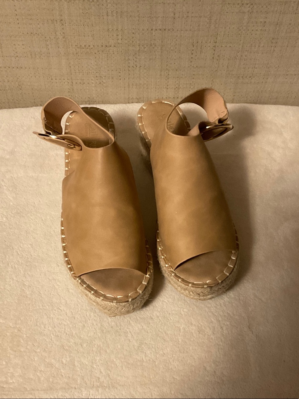 Catherine Malandrino Tan Leather Espadrille Platform Slingback Sandals